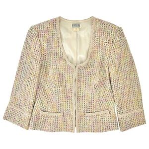 Designer Vintage Pastel Pink Chanel Style Wool Blend Tweed Blazer Jacket sz 10